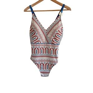 Dolores Cortés Pasarela Metallic‎ Tribal Print One-Piece Swimsuit M